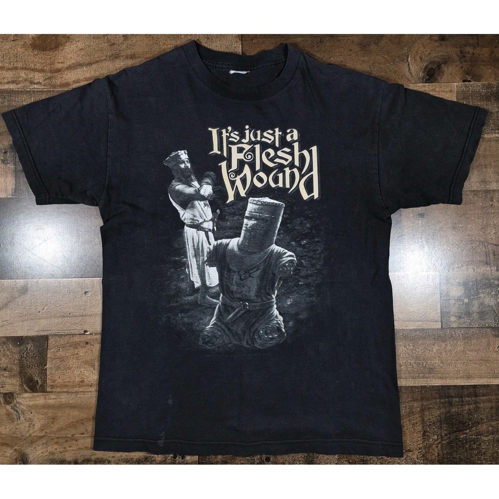 Vintage Monty Python Shirt Mens Medium Black "Just a Flesh Wound"